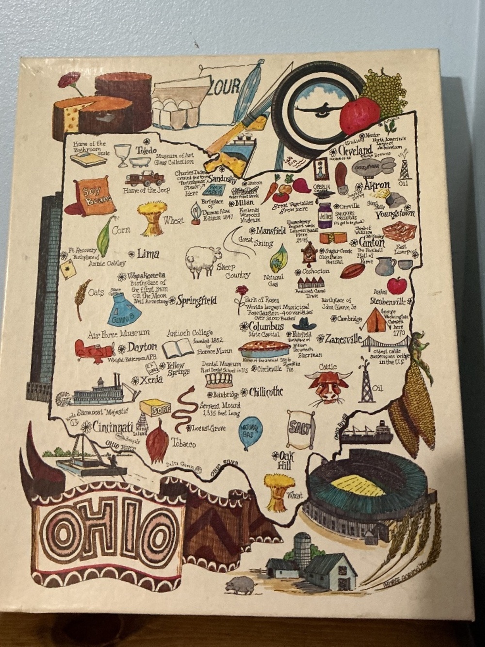Vintage 1976 Ohio Landmarks Map Jigsaw Puzzle 550 piece Puzzle